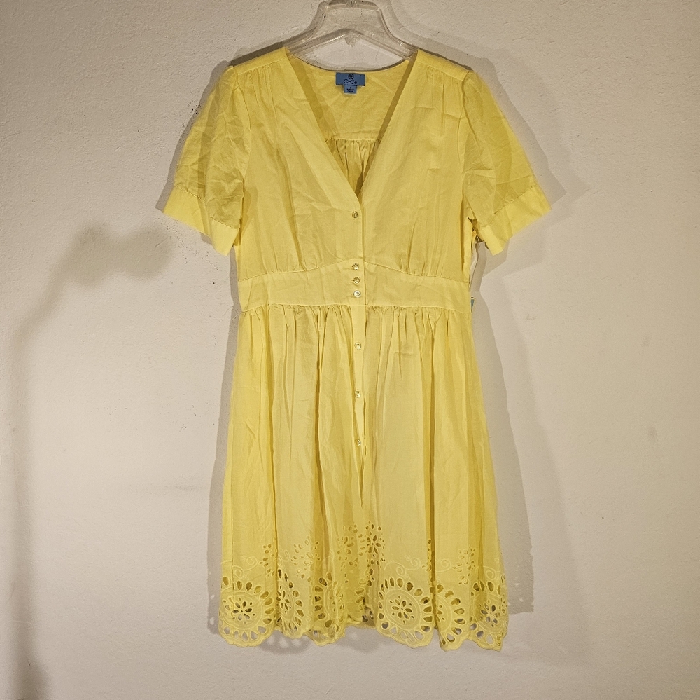 CeCe Lemon Yellow Eyelet Mini Dress NWT